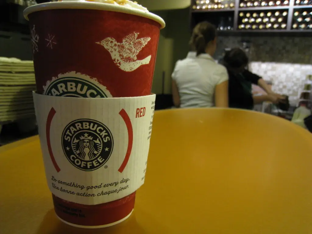 A cup supporting Product Red in 2008. one of the best examples of marketing campaigns