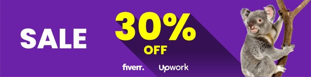 30% discount promo by Koalart Creative on Fiverr and Upwork – branding agency for small business