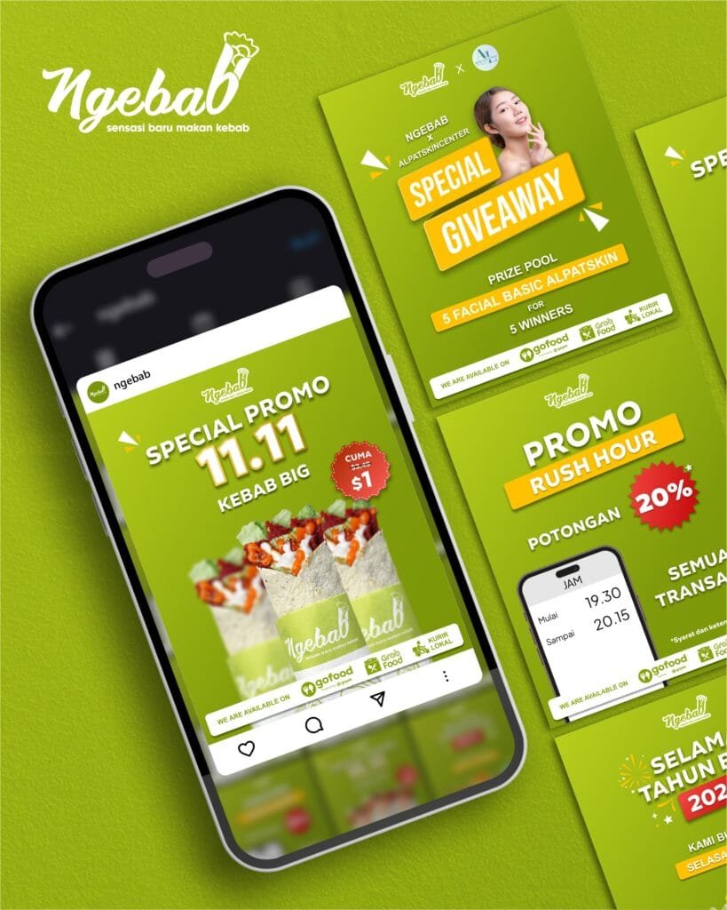 Modern and bold social media visuals for Ngebab by Koalart Creative, branding agency for small business