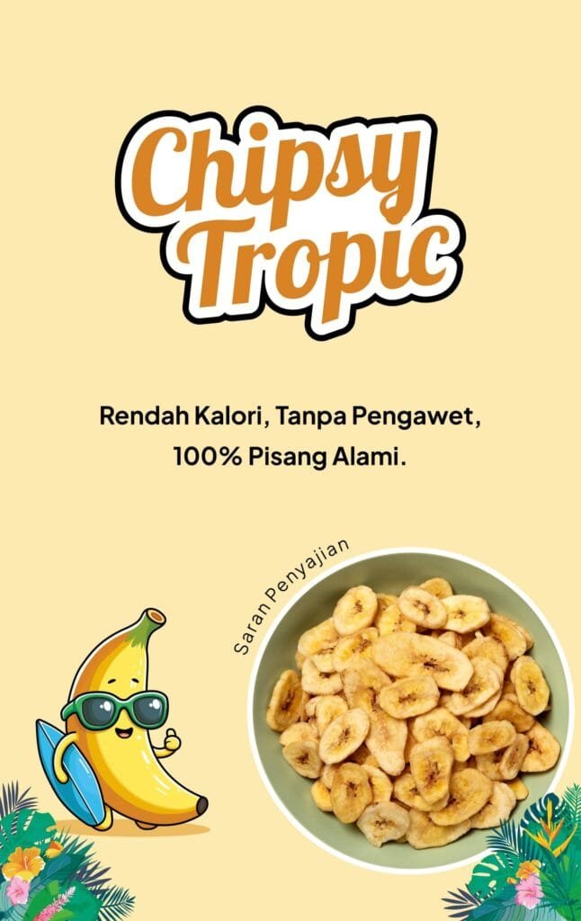 Colorful tropical snack packaging for Chipsy Tropic by Koalart Creative, branding agency for small business