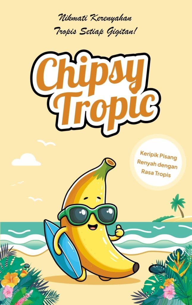 Colorful tropical snack packaging for Chipsy Tropic by Koalart Creative, branding agency for small business