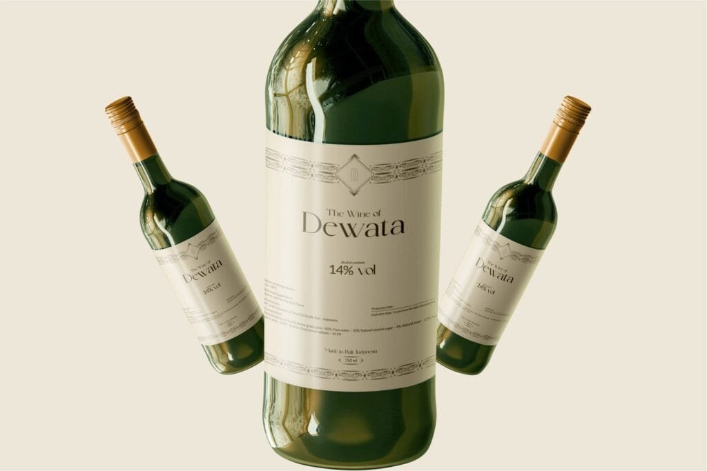 Packaging and stationery design for Dewata Wine by branding agency for small business