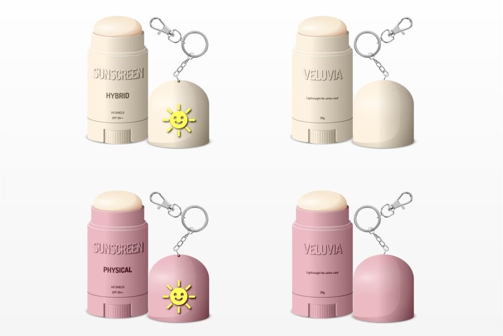 Packaging and stationery design for Veluvia sunscreen by branding agency for small business