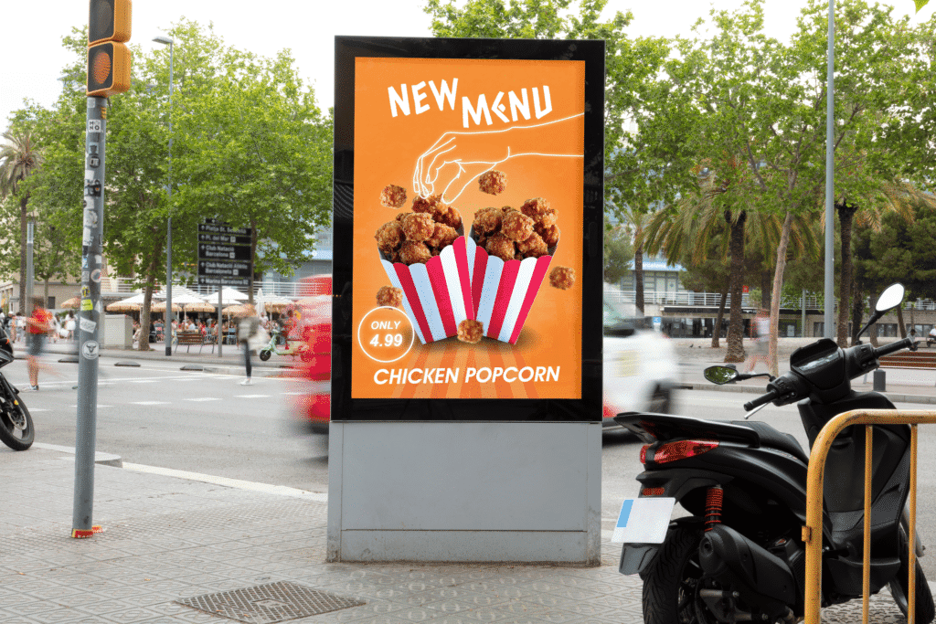 Bold poster advertisement design for Chicken Pop Corn by Koalart Creative, branding agency for small business