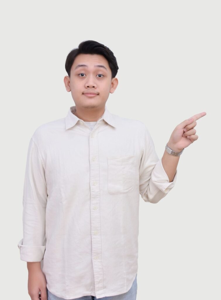 Owner of Koalart Creative pointing to contact info at a branding agency for small business