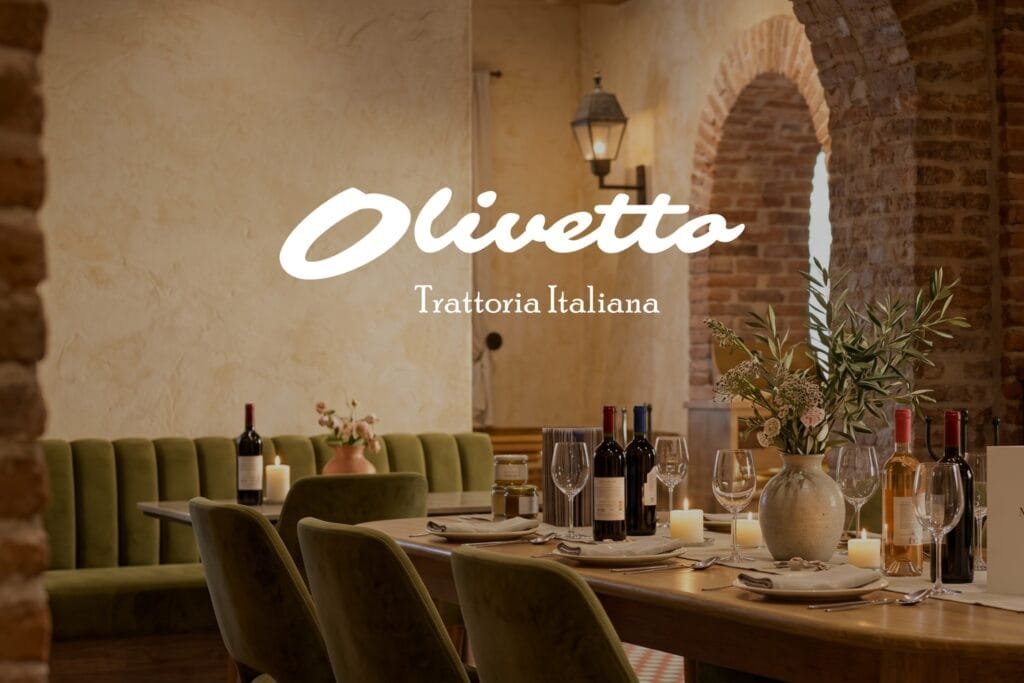 Restaurant branding project for Olivetto Trattoria Italiana designed by Koalart Creative, featuring a premium Italian restaurant brand identity.