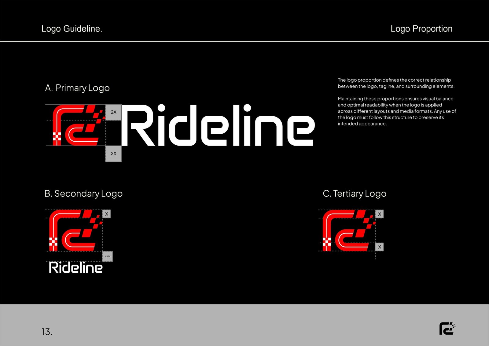 Rideline helmet and apparel branding project by a branding agency for small business.