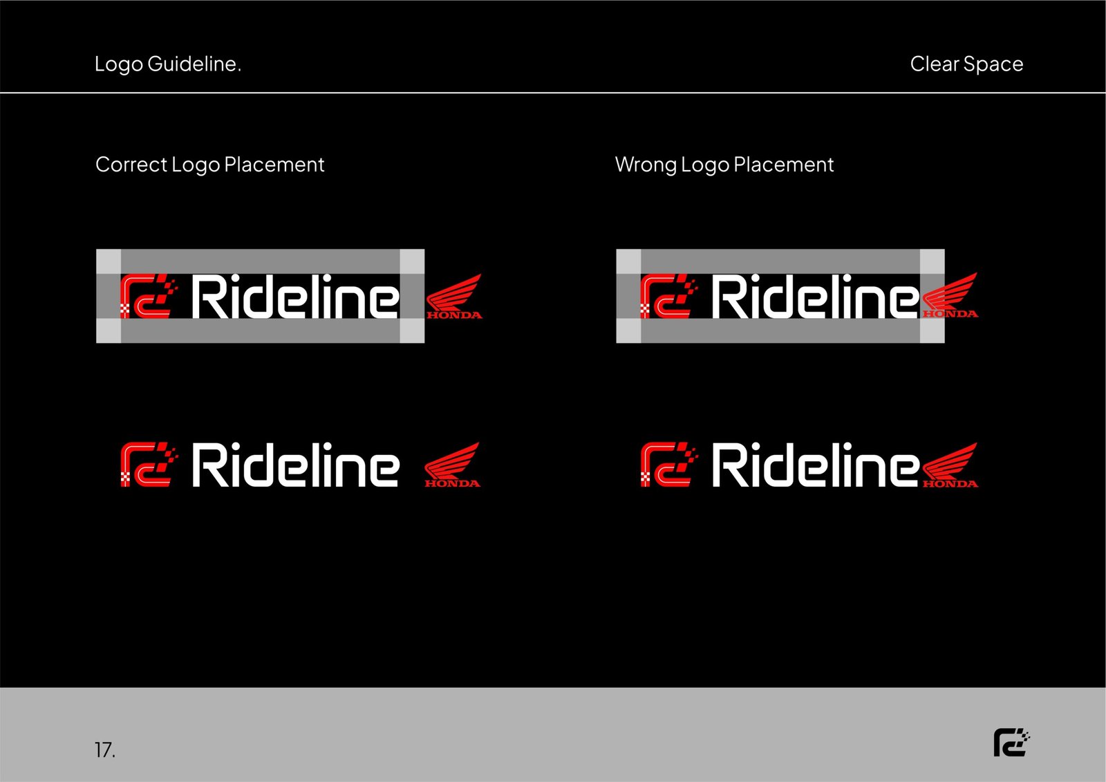 Rideline helmet and apparel branding project by a branding agency for small business.
