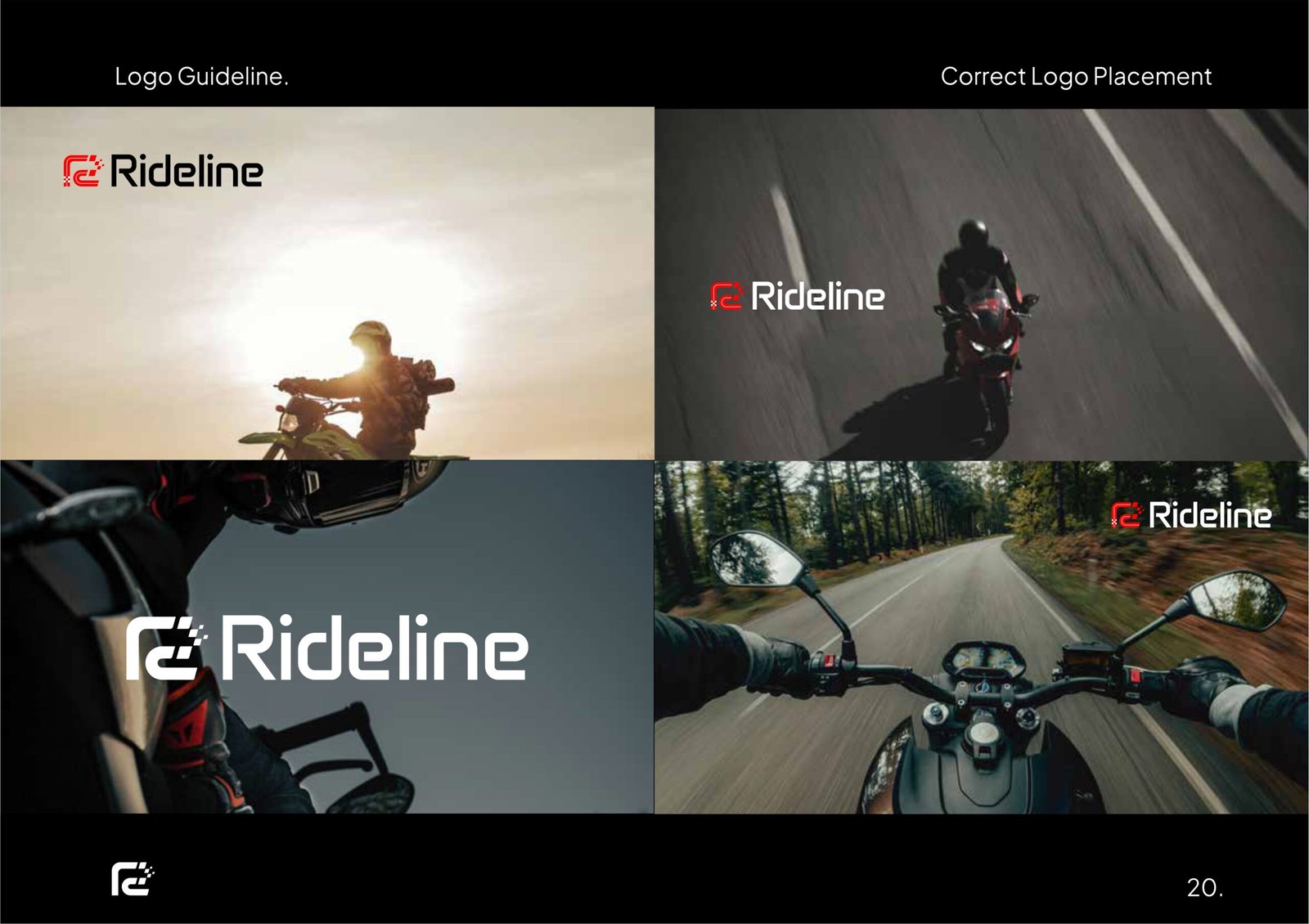 Rideline helmet and apparel branding project by a branding agency for small business.