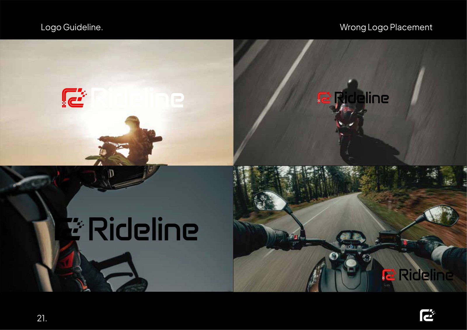 Rideline helmet and apparel branding project by a branding agency for small business.