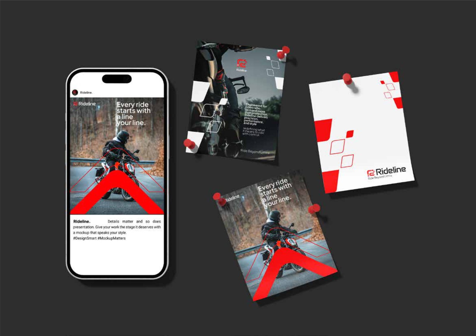 Rideline helmet and apparel branding project by a branding agency for small business.