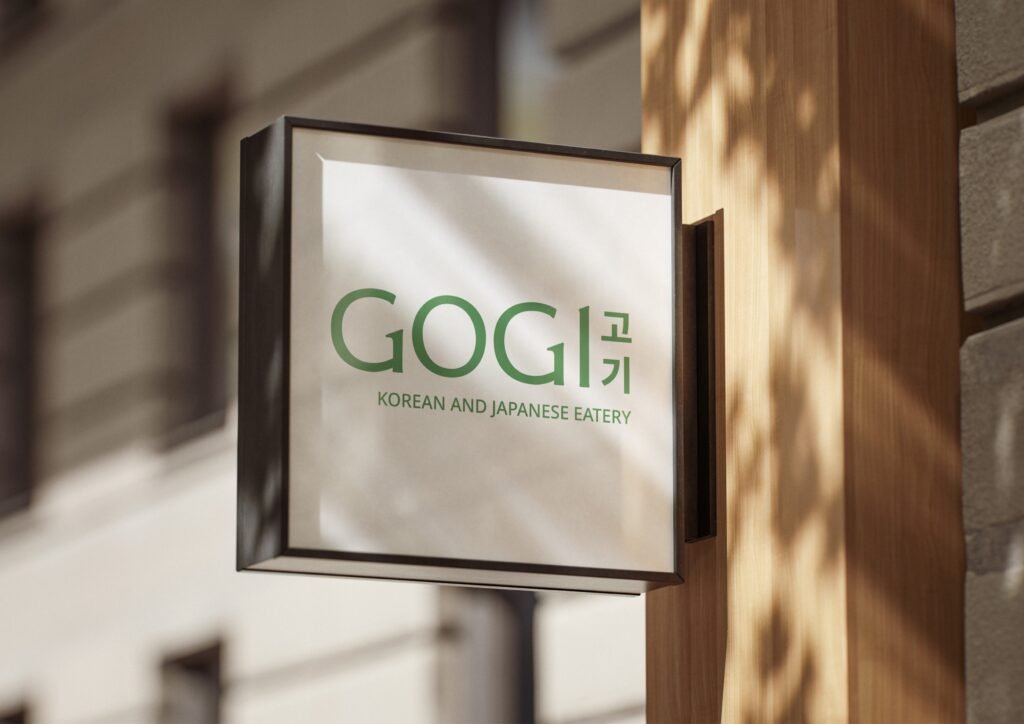 Modern Korean restaurant branding with clean logo design, visual identity, and minimal menu design.