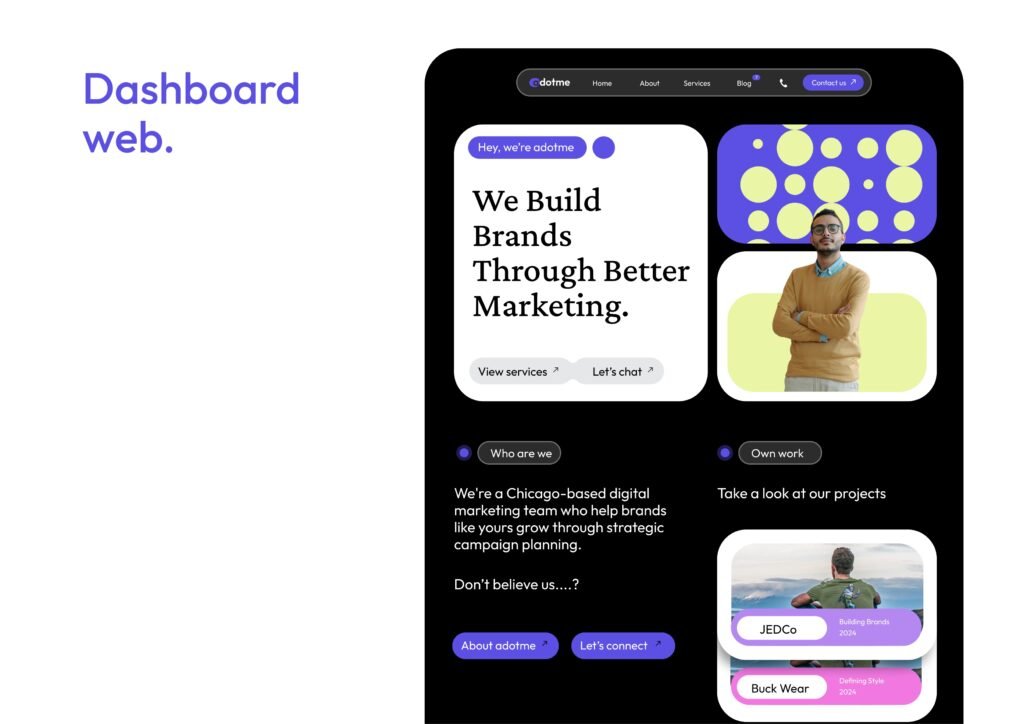 Modern marketing agency brand identity design with clean logo design, visual identity, and digital branding elements.