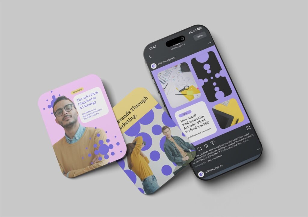 Modern marketing agency brand identity design with clean logo design, visual identity, and digital branding elements.