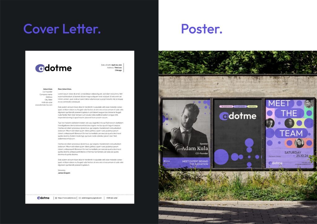Modern marketing agency brand identity design with clean logo design, visual identity, and digital branding elements.