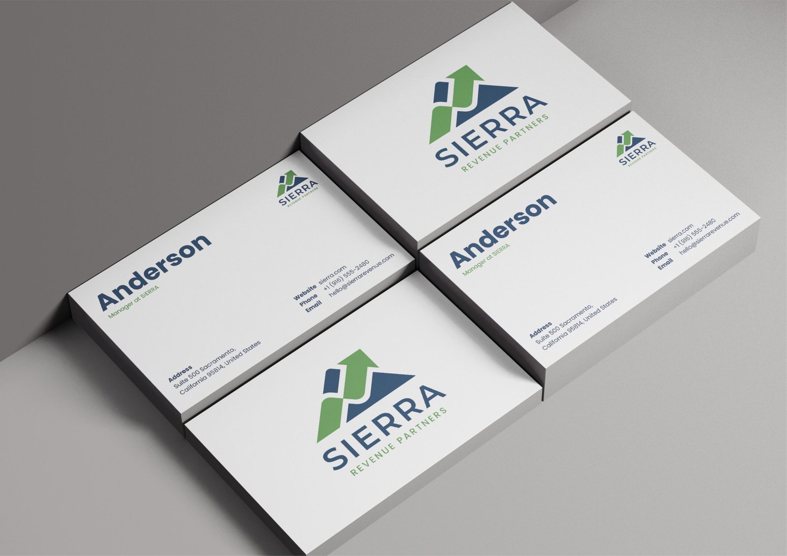 Sierra Revenue Partners healthcare RCM logo and brand identity with mountain and arrow design