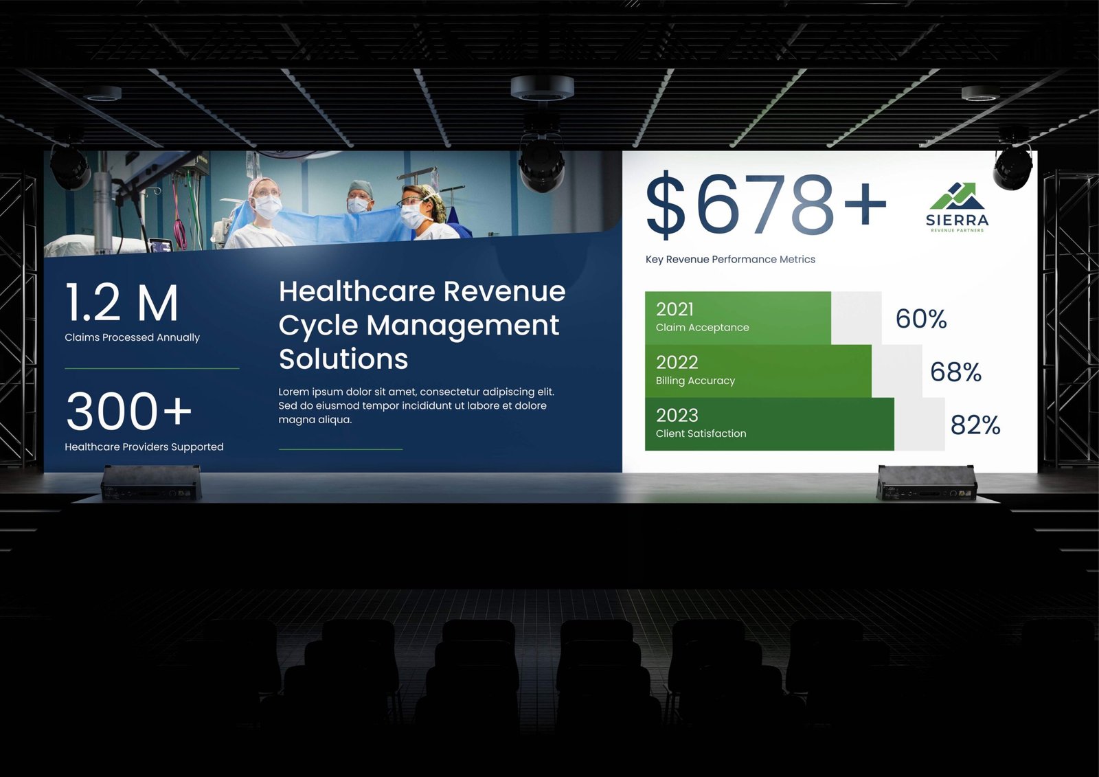 Sierra Revenue Partners healthcare RCM logo and brand identity with mountain and arrow design