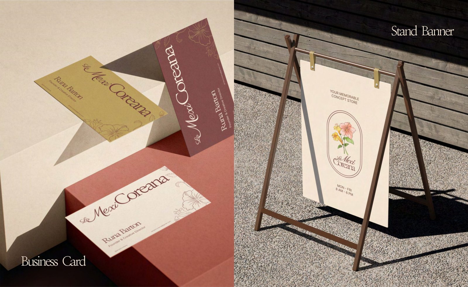 La MexiCoreana retail brand identity with floral logo and packaging design