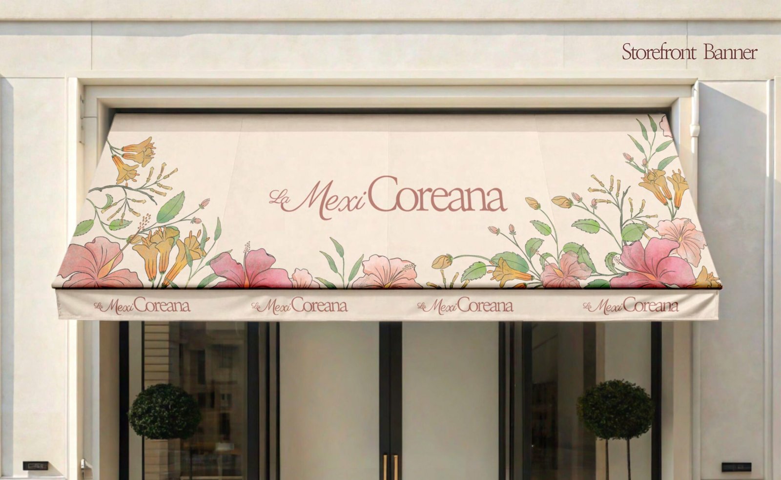 La MexiCoreana retail brand identity with floral logo and packaging design