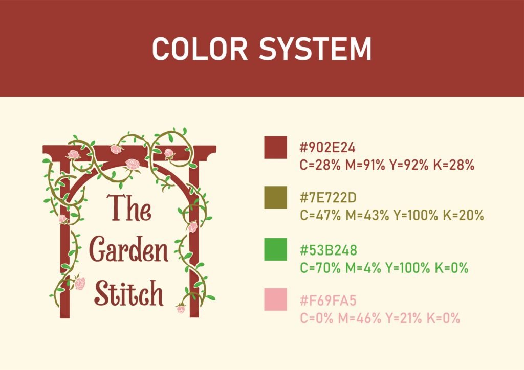 The Garden Stitch garden-inspired logo and brand identity.