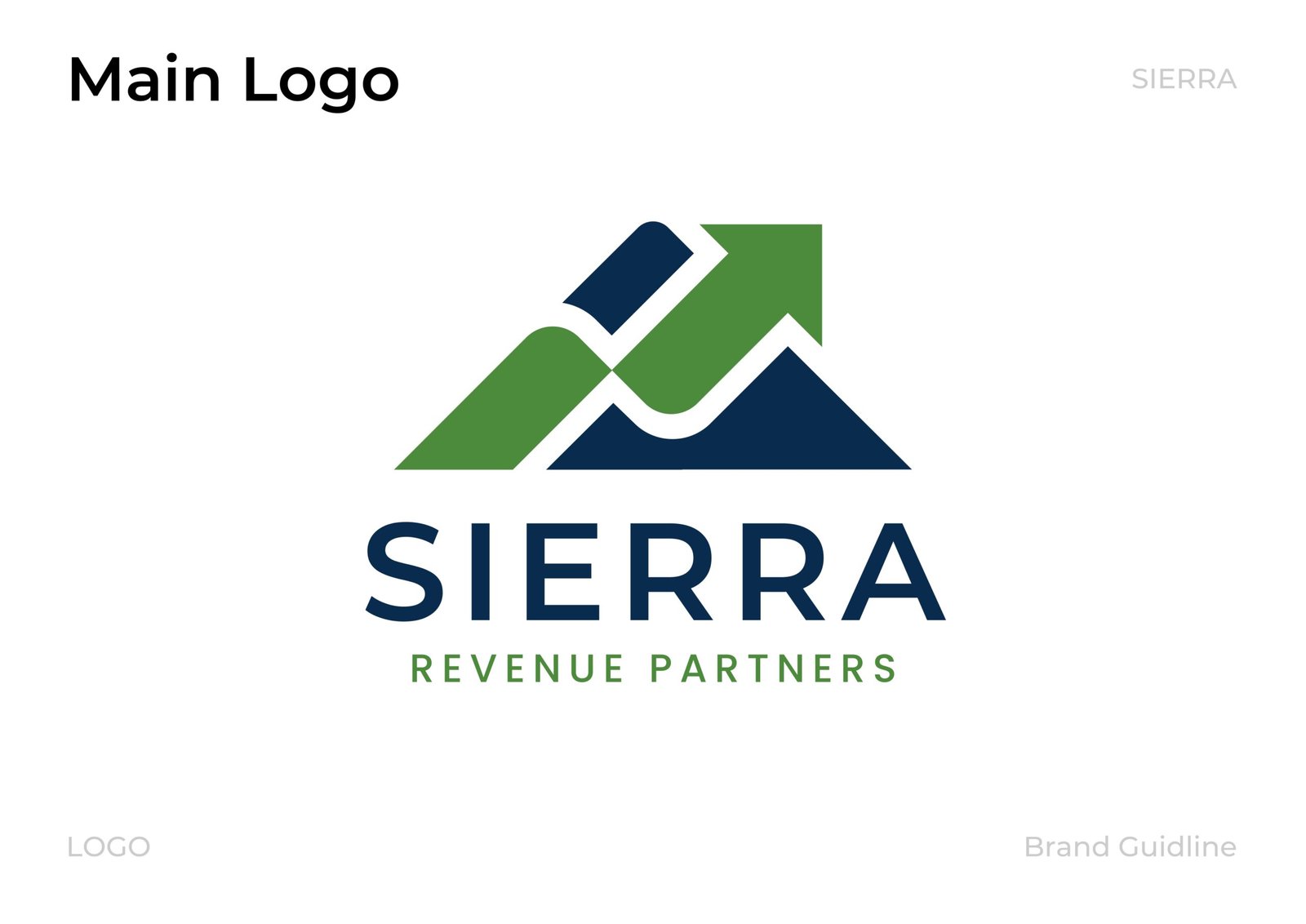 Sierra Revenue Partners healthcare RCM logo and brand identity with mountain and arrow design