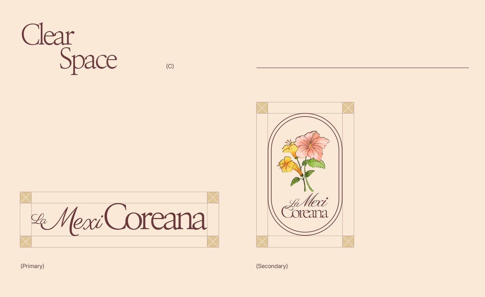 La MexiCoreana retail brand identity with floral logo and packaging design