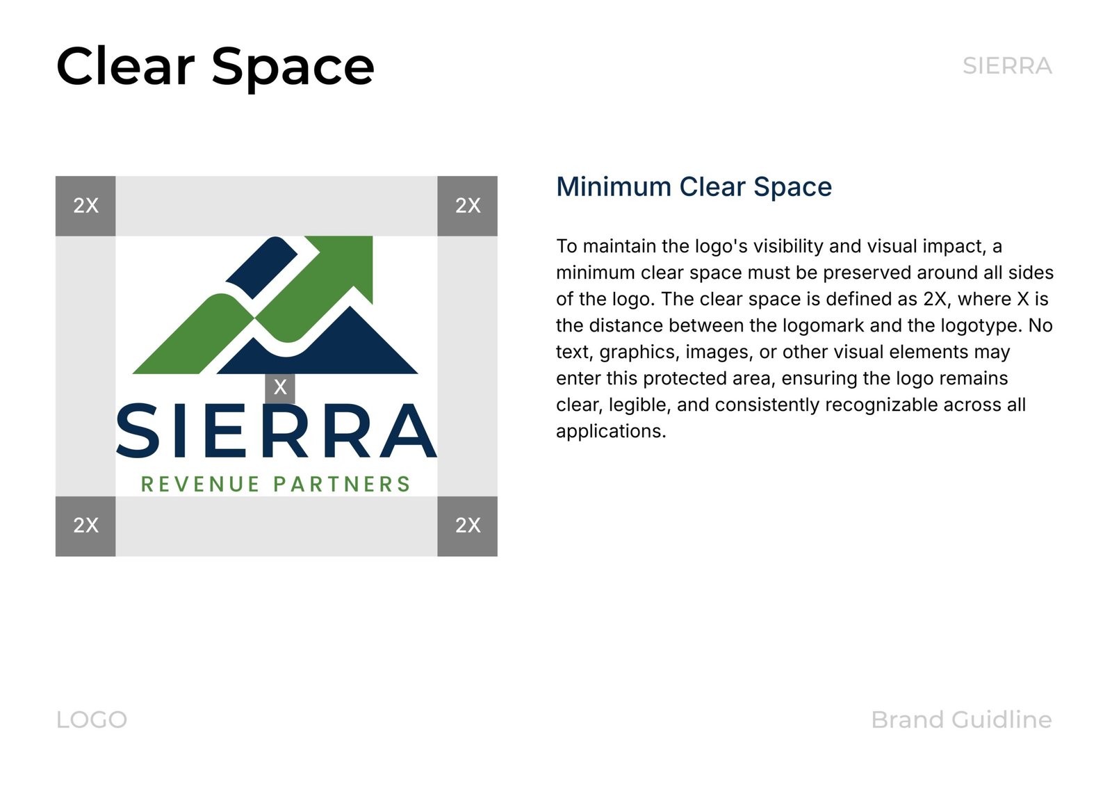 Sierra Revenue Partners healthcare RCM logo and brand identity with mountain and arrow design