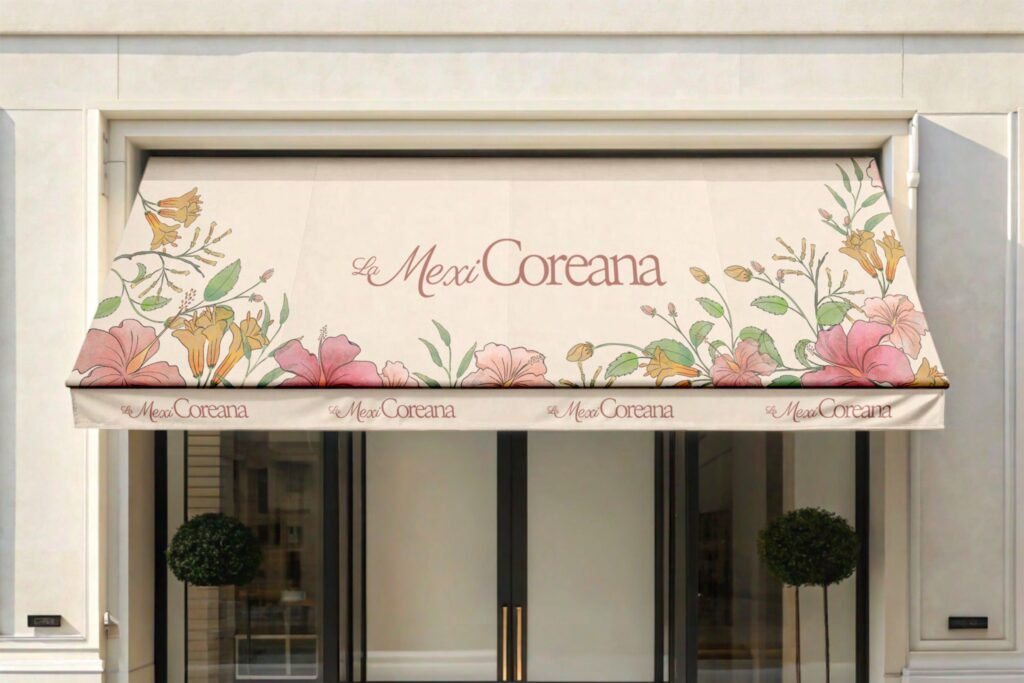La MexiCoreana retail brand identity with floral logo and packaging design