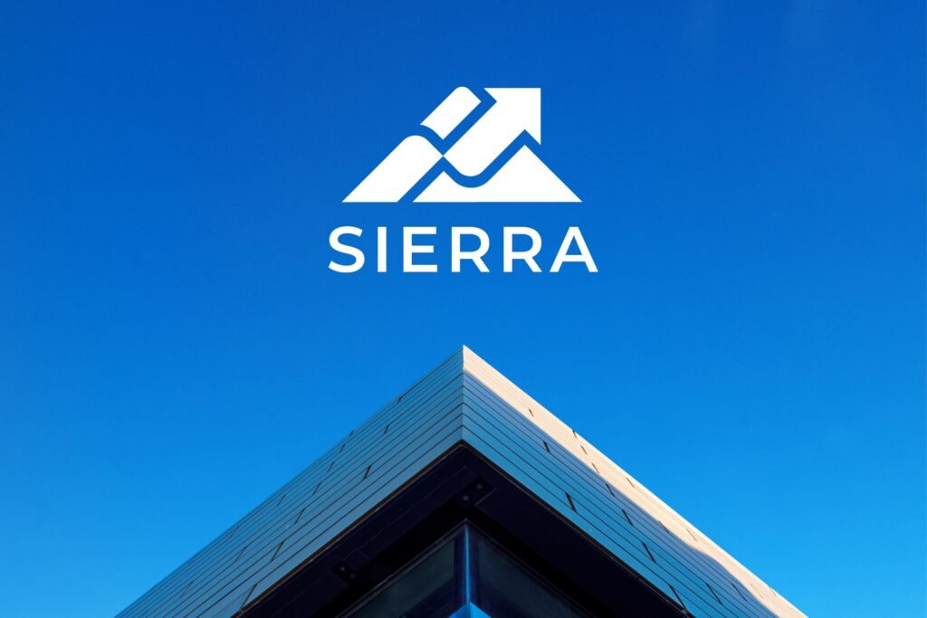 Sierra Revenue Partners healthcare RCM logo and brand identity with mountain and arrow design