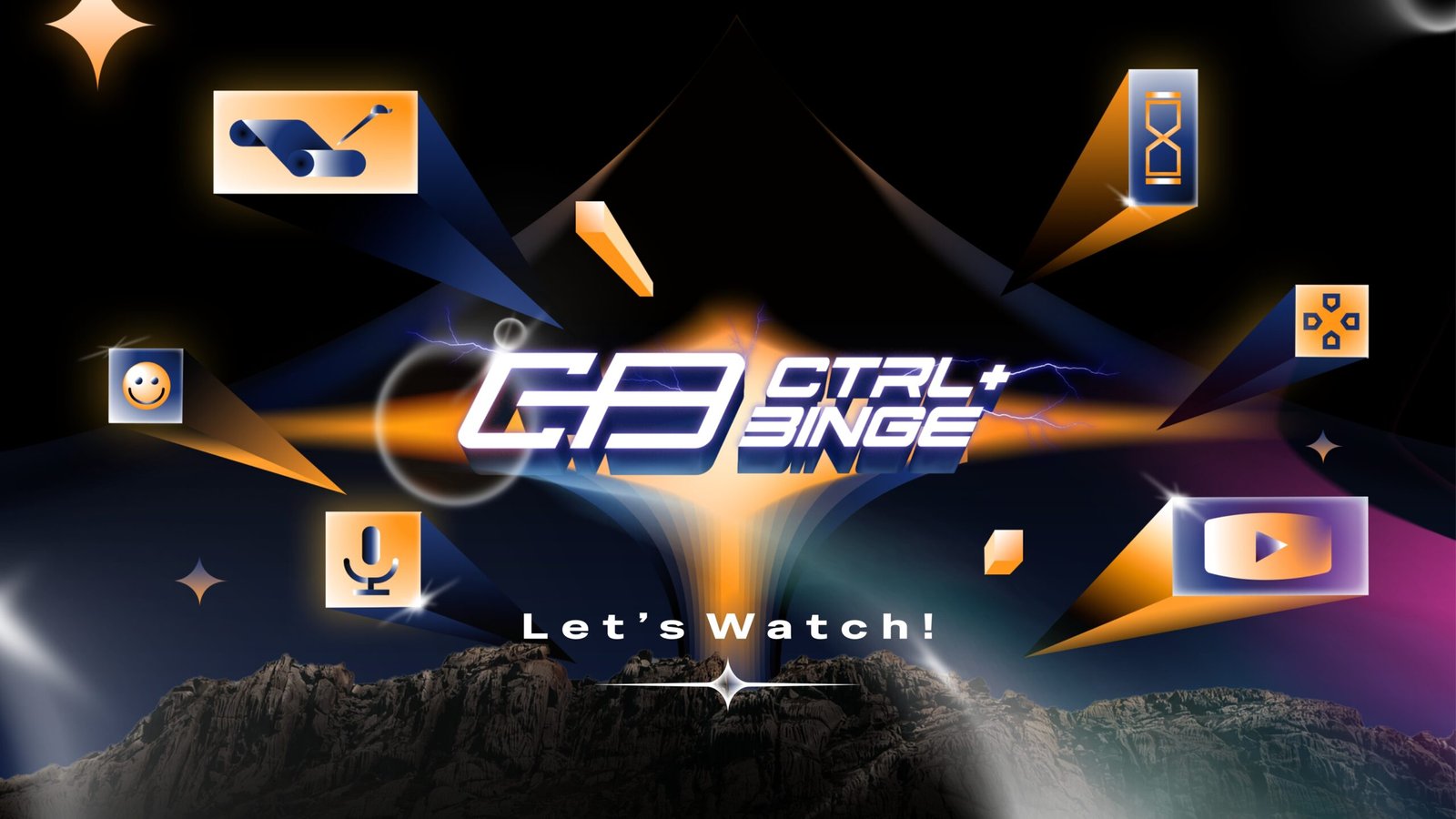 Ctrl+Binge entertainment brand identity with screen-inspired logo and bold typography.