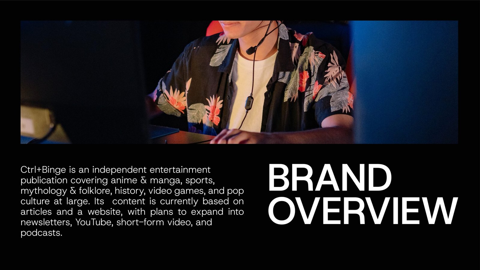 Ctrl+Binge entertainment brand identity with screen-inspired logo and bold typography.
